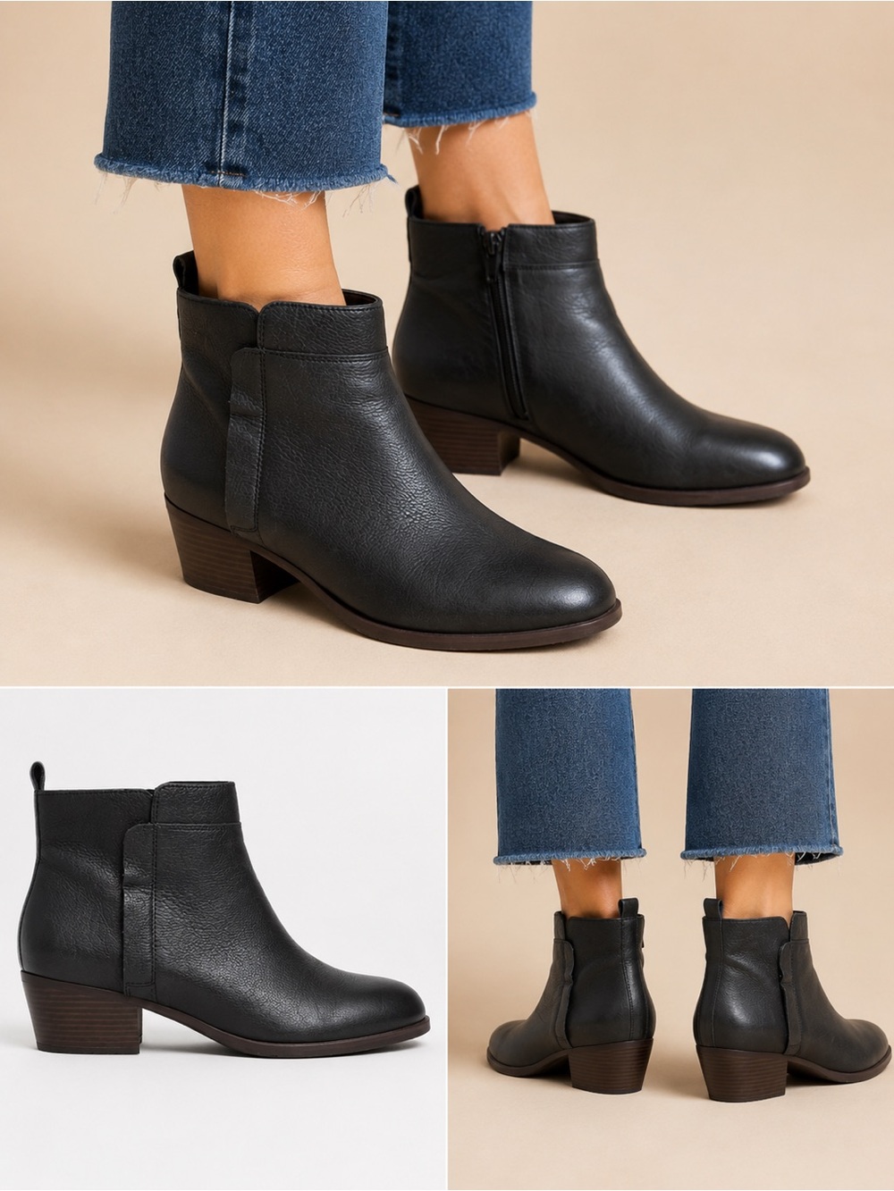 Gap Classic Black Leather Ankle Boots Size 8 - Women's Low Block Heel